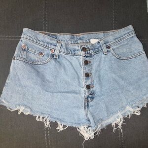 Levi's Light Blue Frayed Jean Shorts